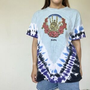 Teddy Fresh Jerry Garcia Tie Dye T-Shirt Mens 3XL Blue Purple Roses Graphic Tee